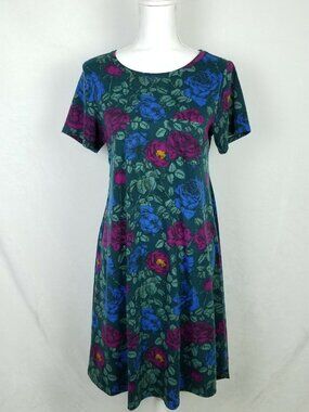 LulaRoe Floral Dress Womens XS Extra Small Multicolor Stretch Blue Purple